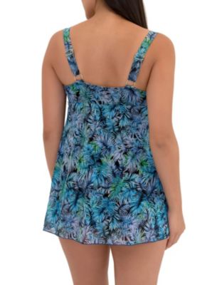 Women's A Shore Fit Beyond Eden Mesh Tummy Solutions V Neck Handkerchief  Swim Top