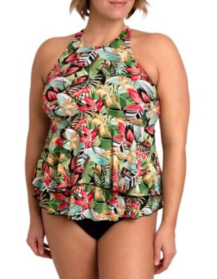 Chama Womens Plus Size 2-Piece Swimsuit Side Drawstring Tankini Boy Shorts  Bathing Suits for Women