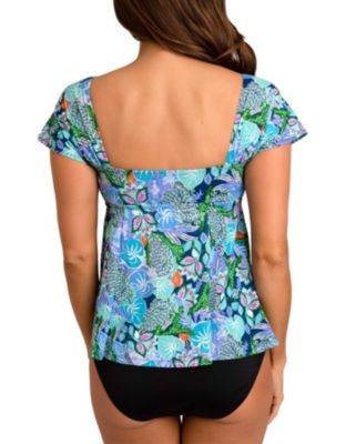 Women's A Shore Fit Buena Vista Hip Solutions Shirred Sleeve Swim Top