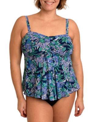 24th & Ocean Plus Size Flyaway Tropical Floral Print Sweetheart Neck  Underwire Tankini Swim Top