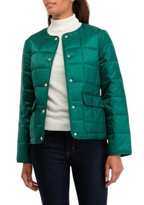 Crown & Ivy Women's Quilted Puffer Jacket, Green, Medium