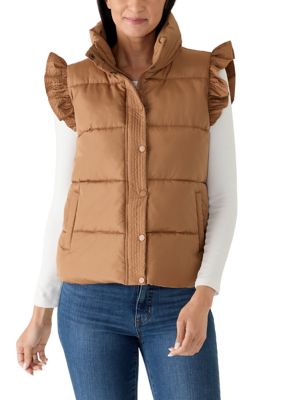 Crown & Ivy Women's Ruffle Shoulder Puffer Vest