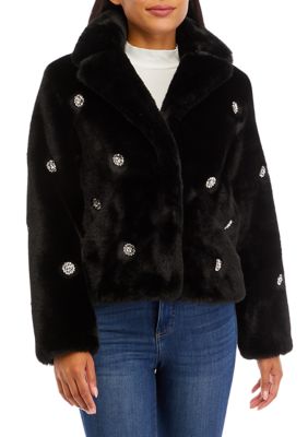 Women's Faux Fur Quarter Zip Sweatshirt - A New Day™ Black XS