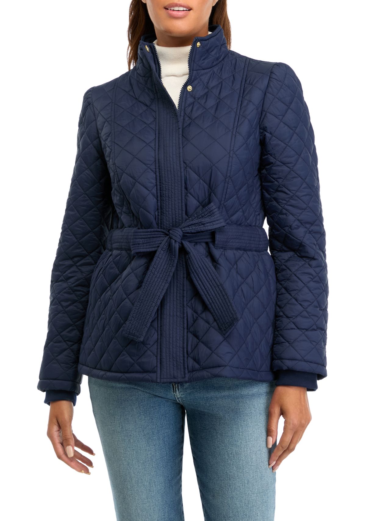 Womens Long Sleeve Quilt Belted Jacket 