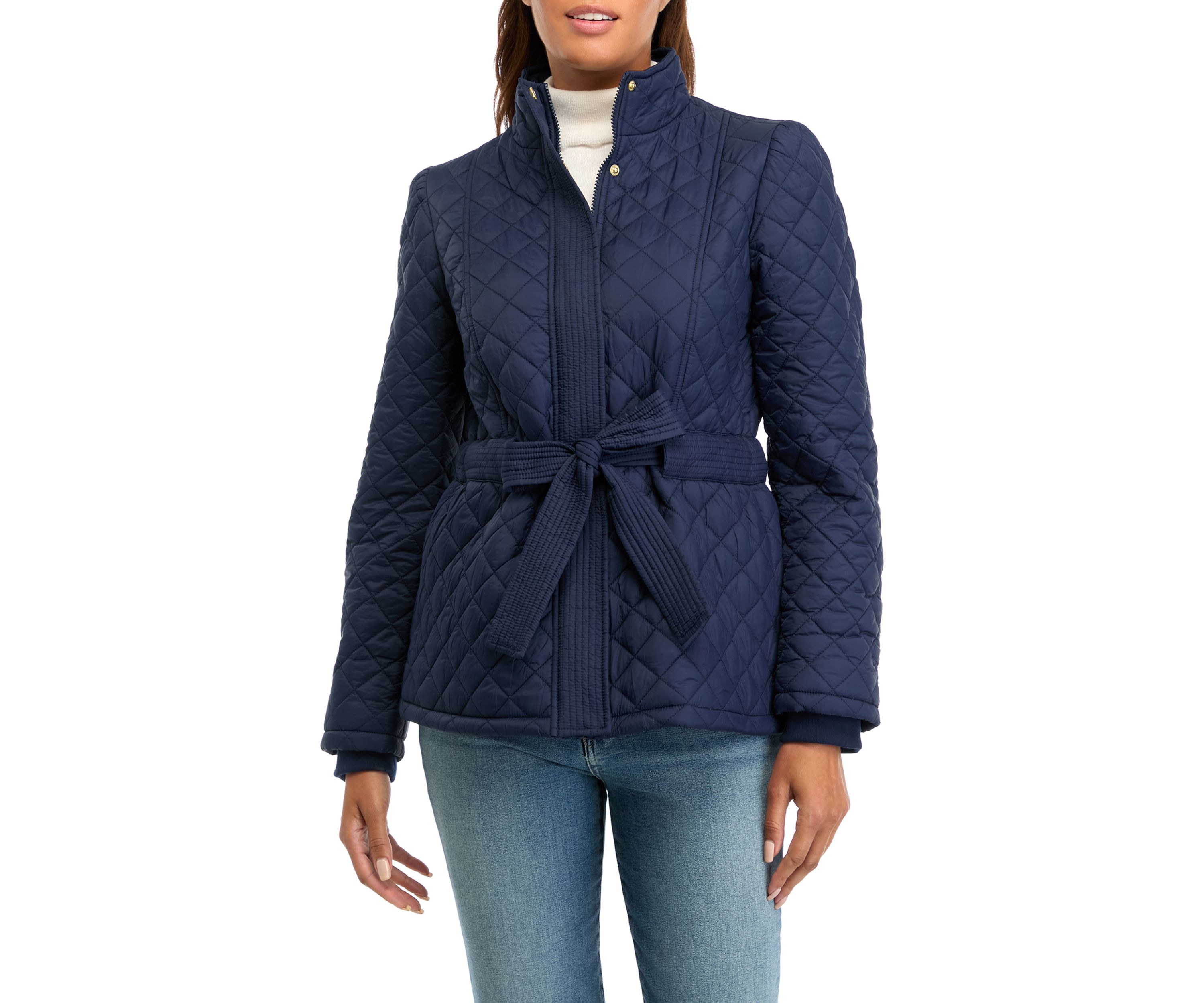 Womens Long Sleeve Quilt Belted Jacket 