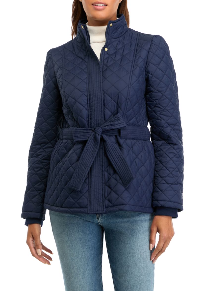 Womens Long Sleeve Quilt Belted Jacket 
