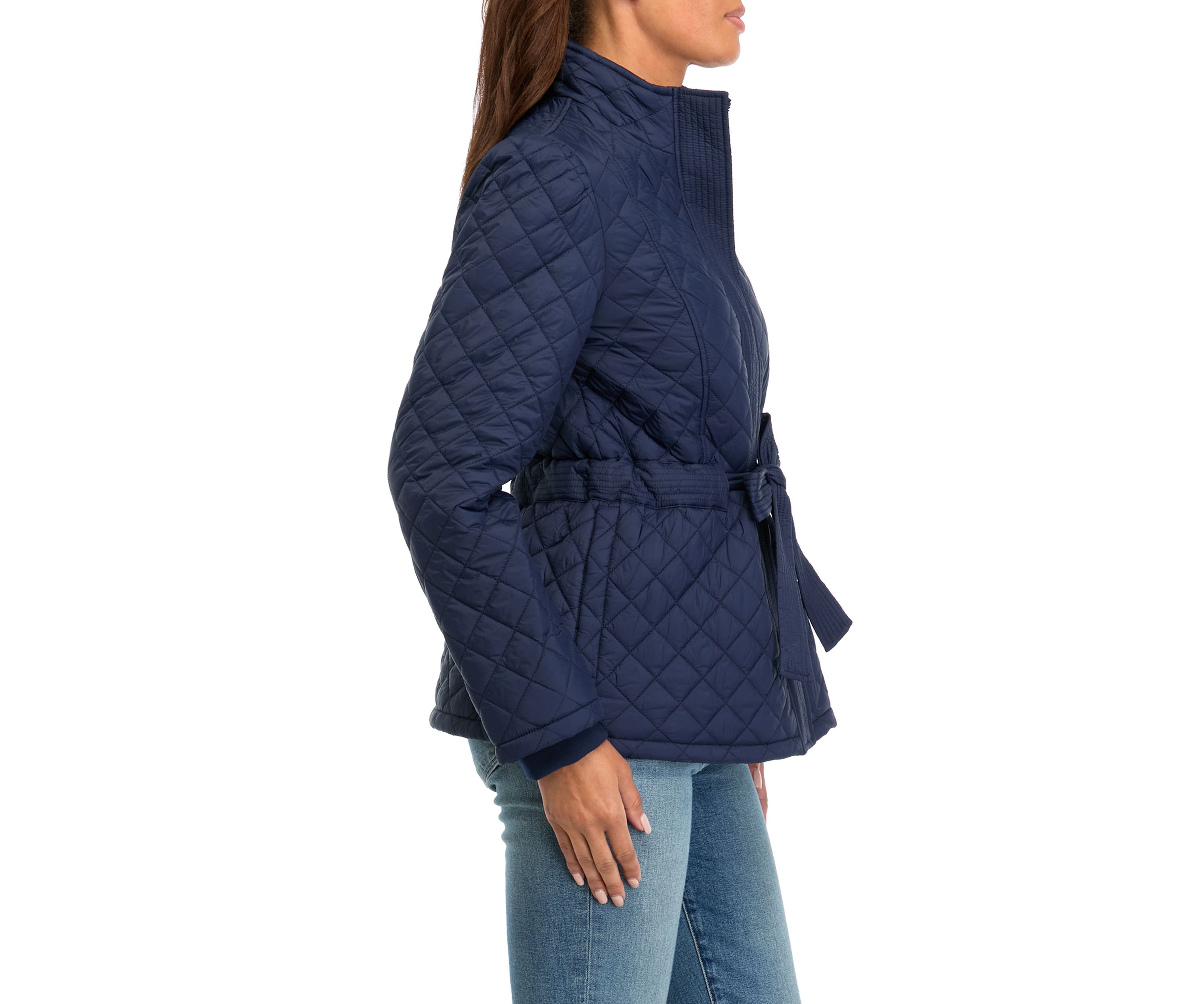 Womens Long Sleeve Quilt Belted Jacket 