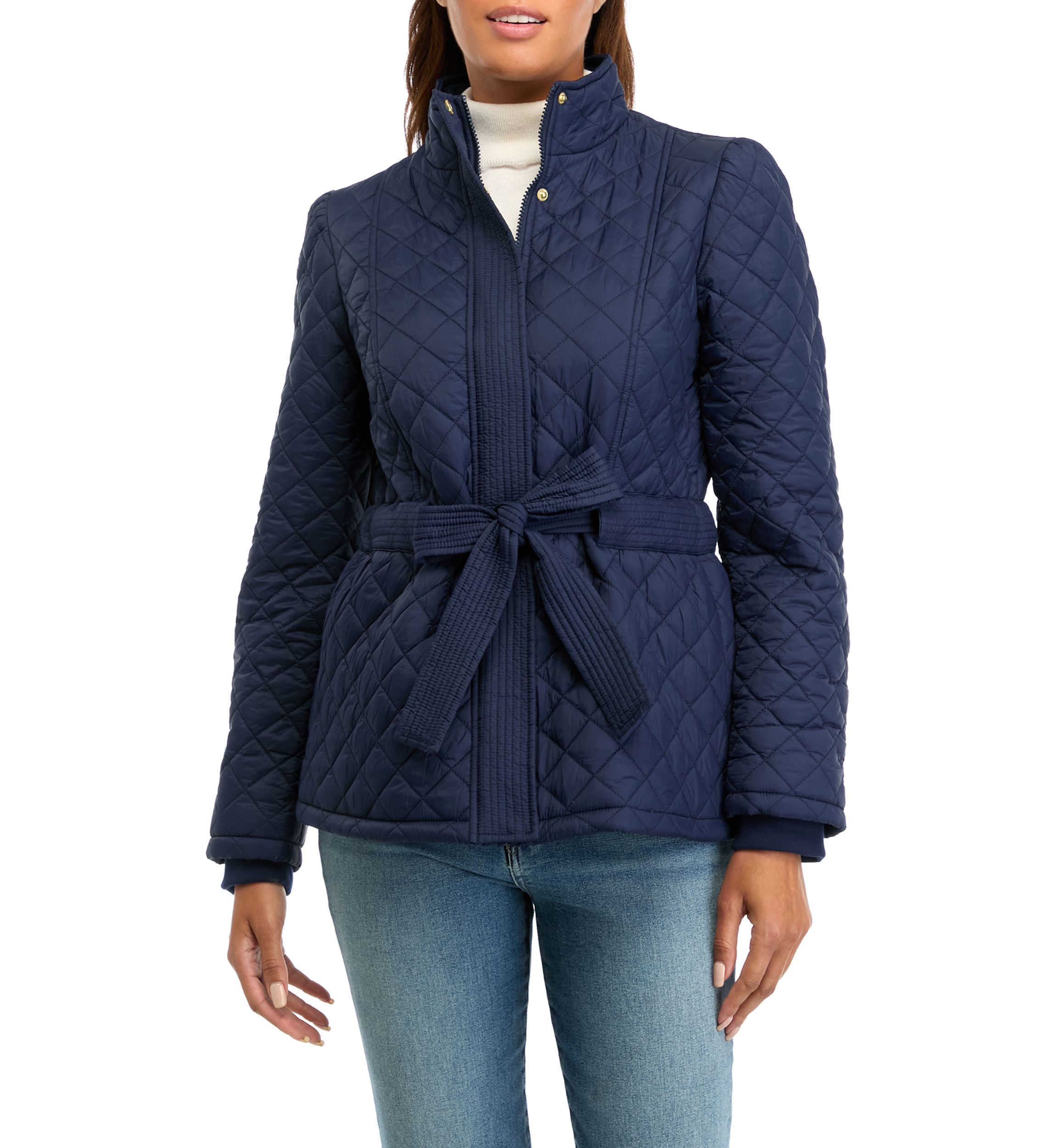 Petite Long Sleeve Quilt Belted Jacket