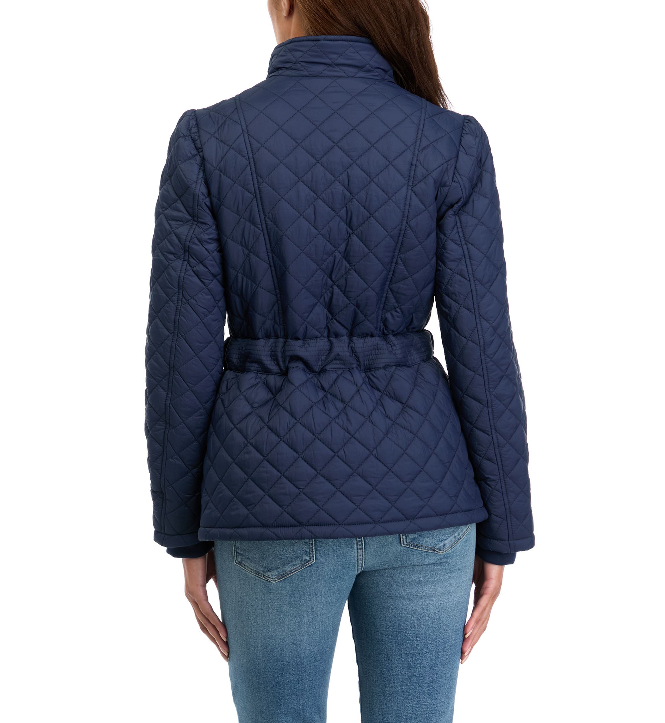 Petite Long Sleeve Quilt Belted Jacket