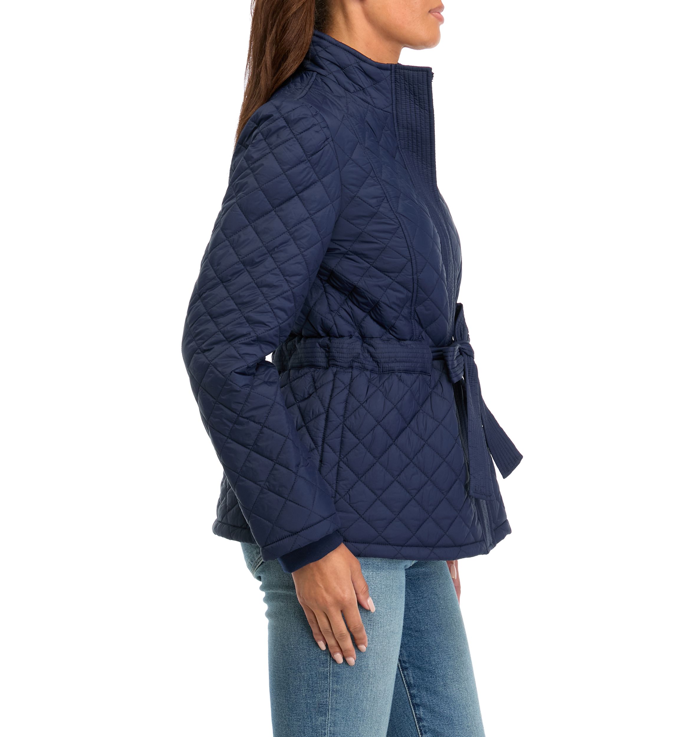 Petite Long Sleeve Quilt Belted Jacket
