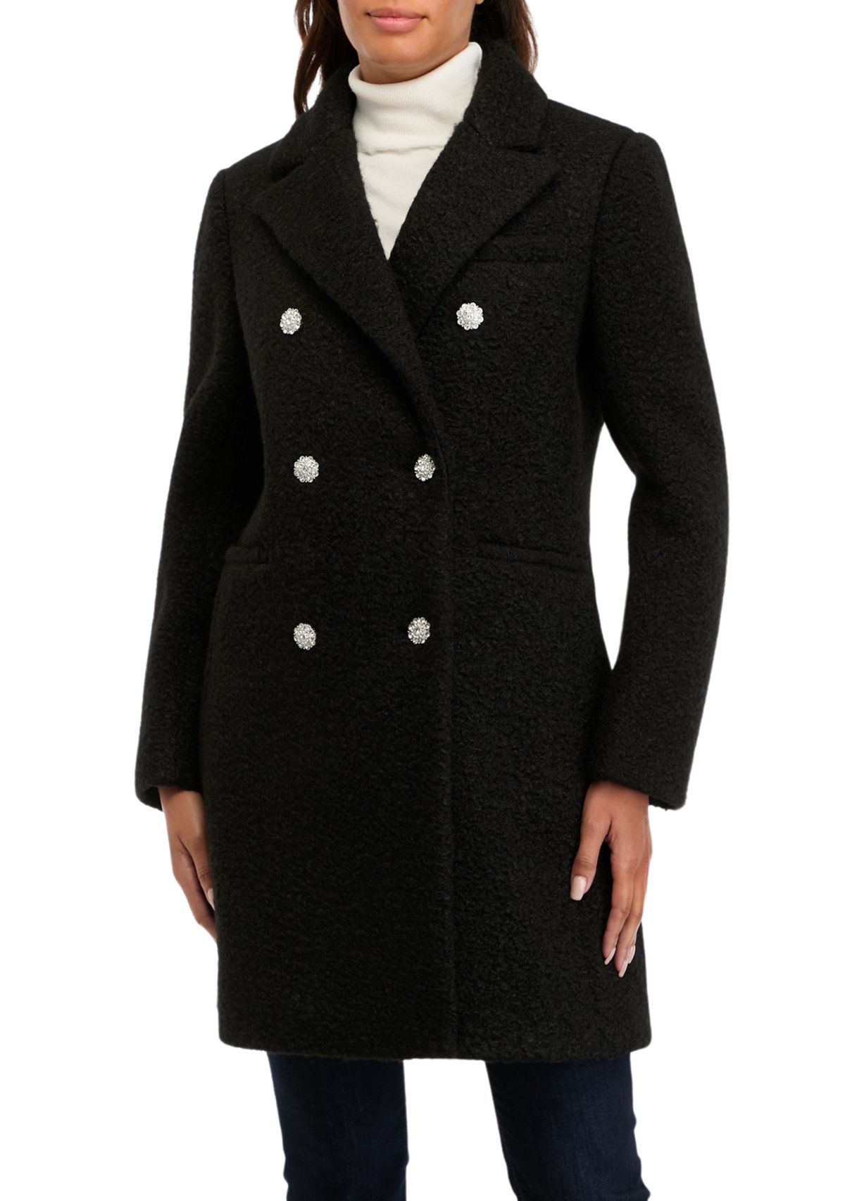 Womens Jewel Button Car Coat 