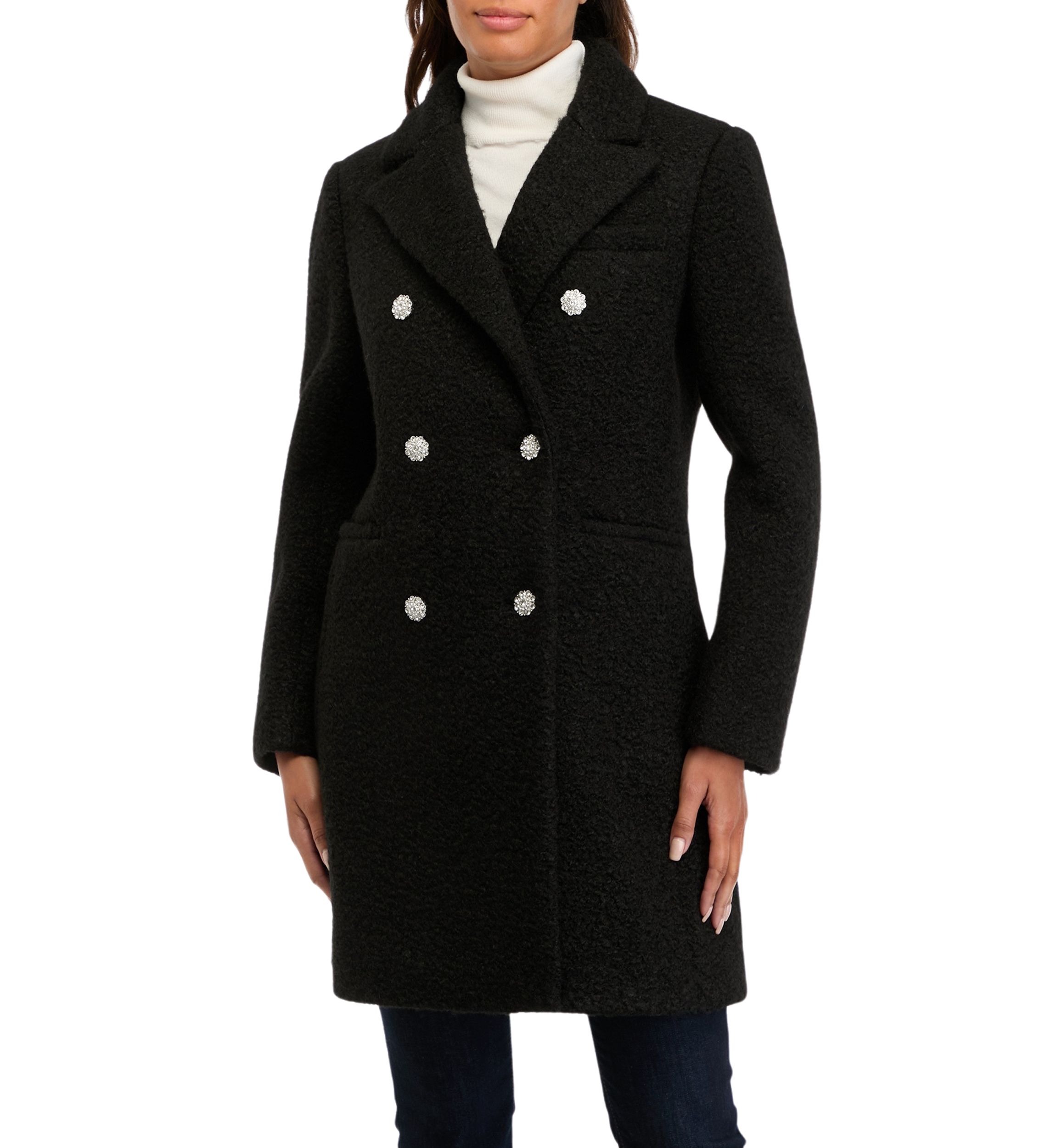 Womens Jewel Button Car Coat 