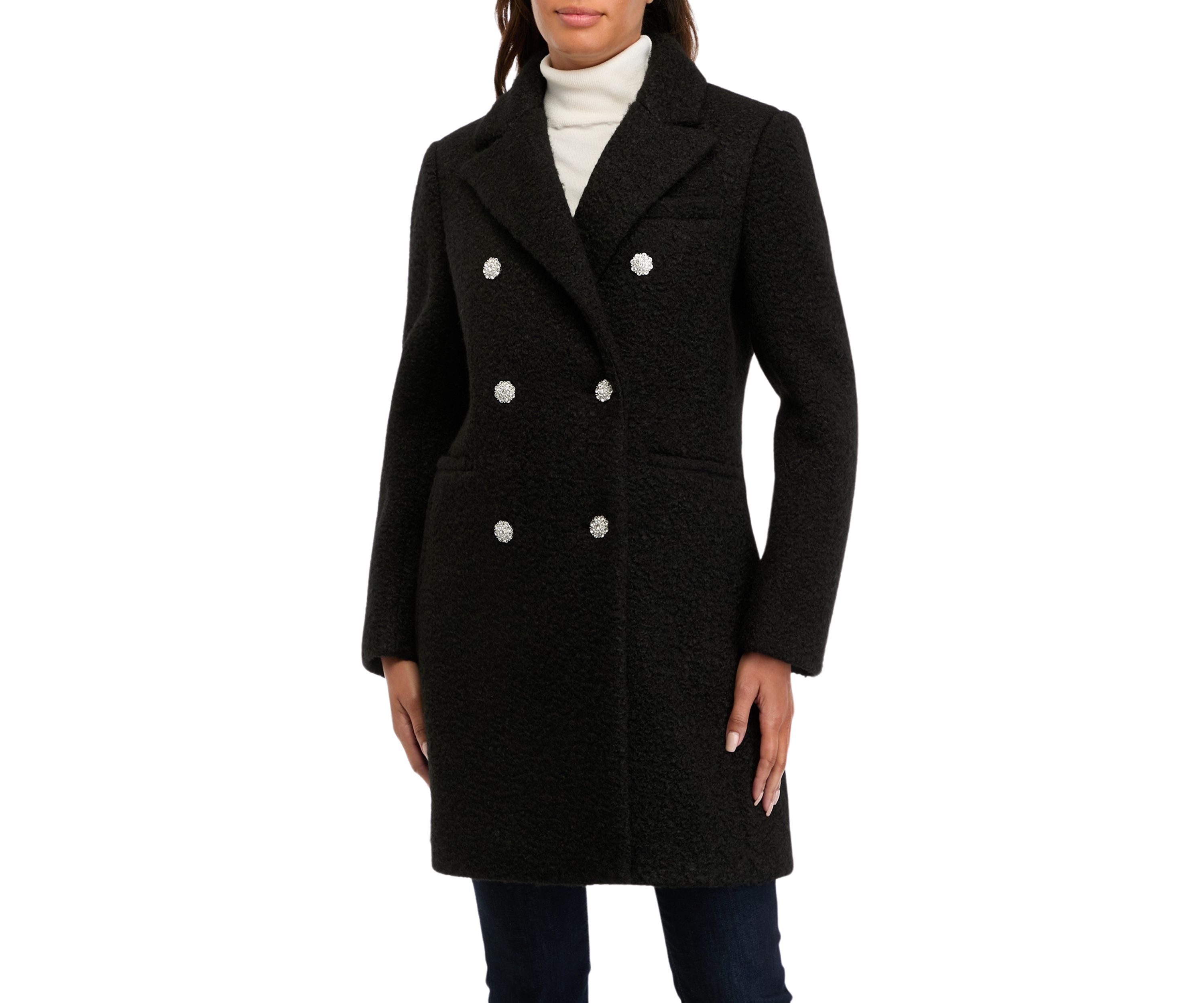 Womens Jewel Button Car Coat 