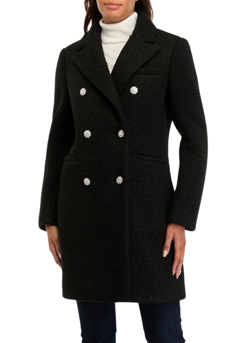 Womens Jewel Button Car Coat 