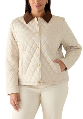 Crown & Ivy Women's Quilted Barn Jacket, Tan, 1X