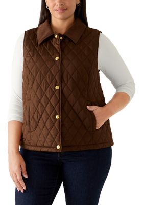 Crown & Ivy Women's Quilted Vest, Brown, 4X