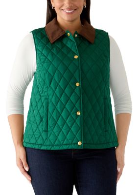 Crown & Ivy Women's Quilted Vest, Green, 3X