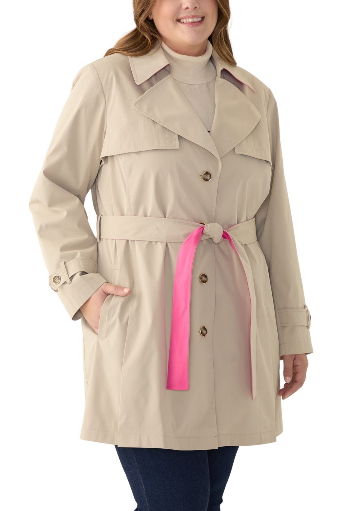 Plus Size Notch Trench Coat 