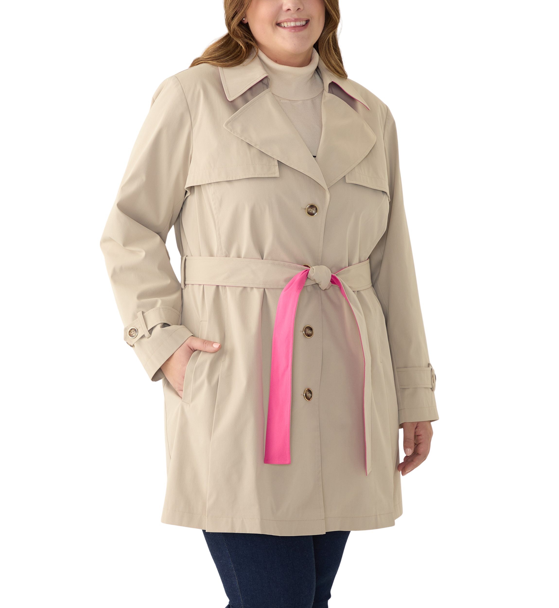 Plus Size Notch Trench Coat 