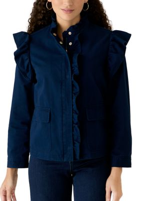 Crown & Ivy Women's Petite Ruffle Trim Jacket