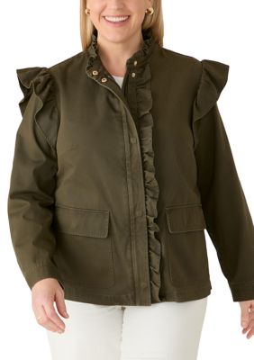 Crown & Ivy Women's Plus Size Ruffle Trim Jacket