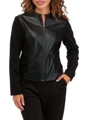 AK Anne Klein Women's Petite Zip Up Jacket, Black, PXS -  0091308386200