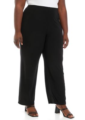 AK Anne Klein Women's Solid Wide Leg Knit Pants - Regular, Black, 3X