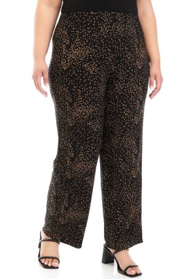 AK Anne Klein Women's Plus Size Pull On Wide Leg Knit Printed Pants