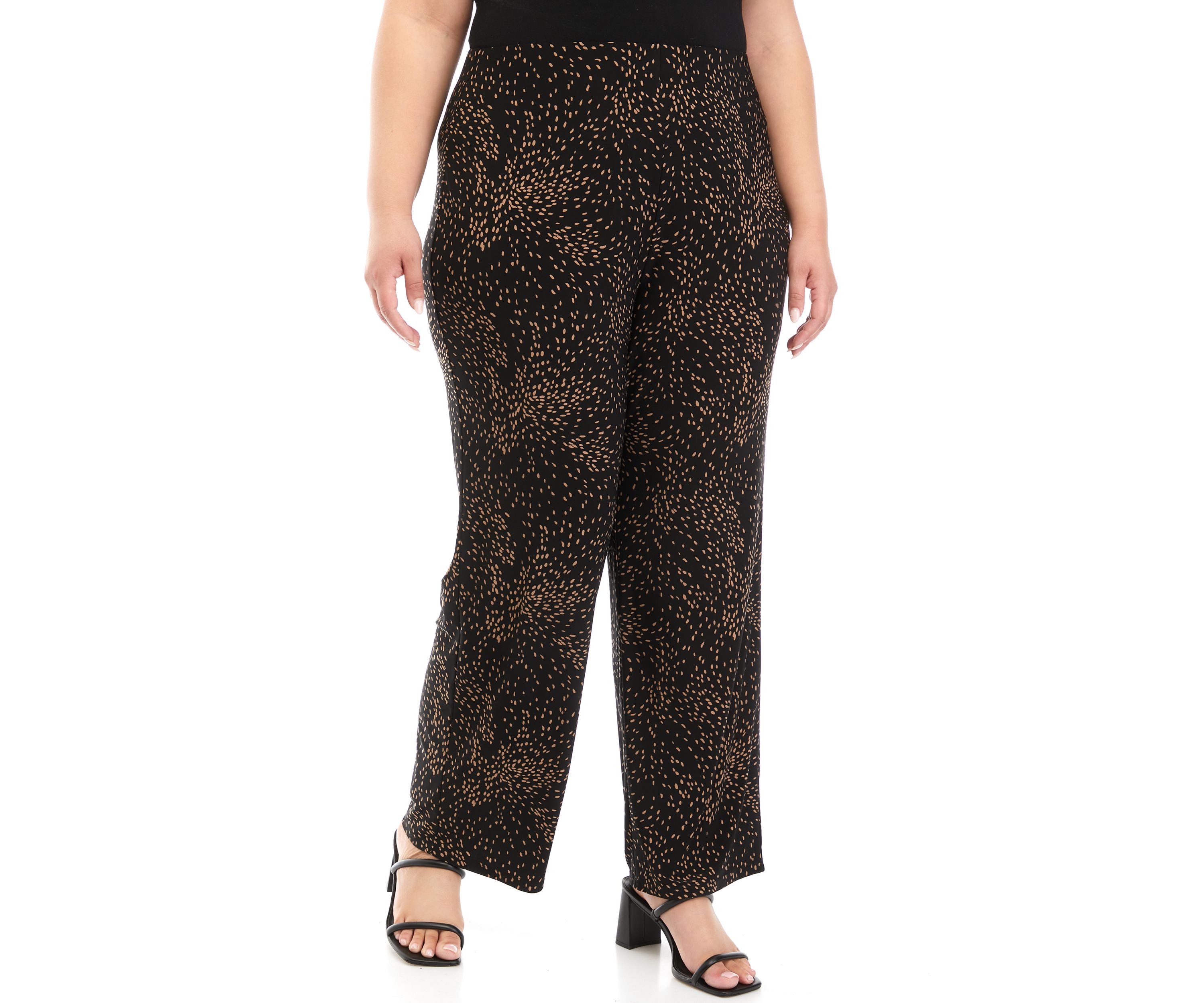 Plus Size Pull On Wide Leg Knit Printed Pants