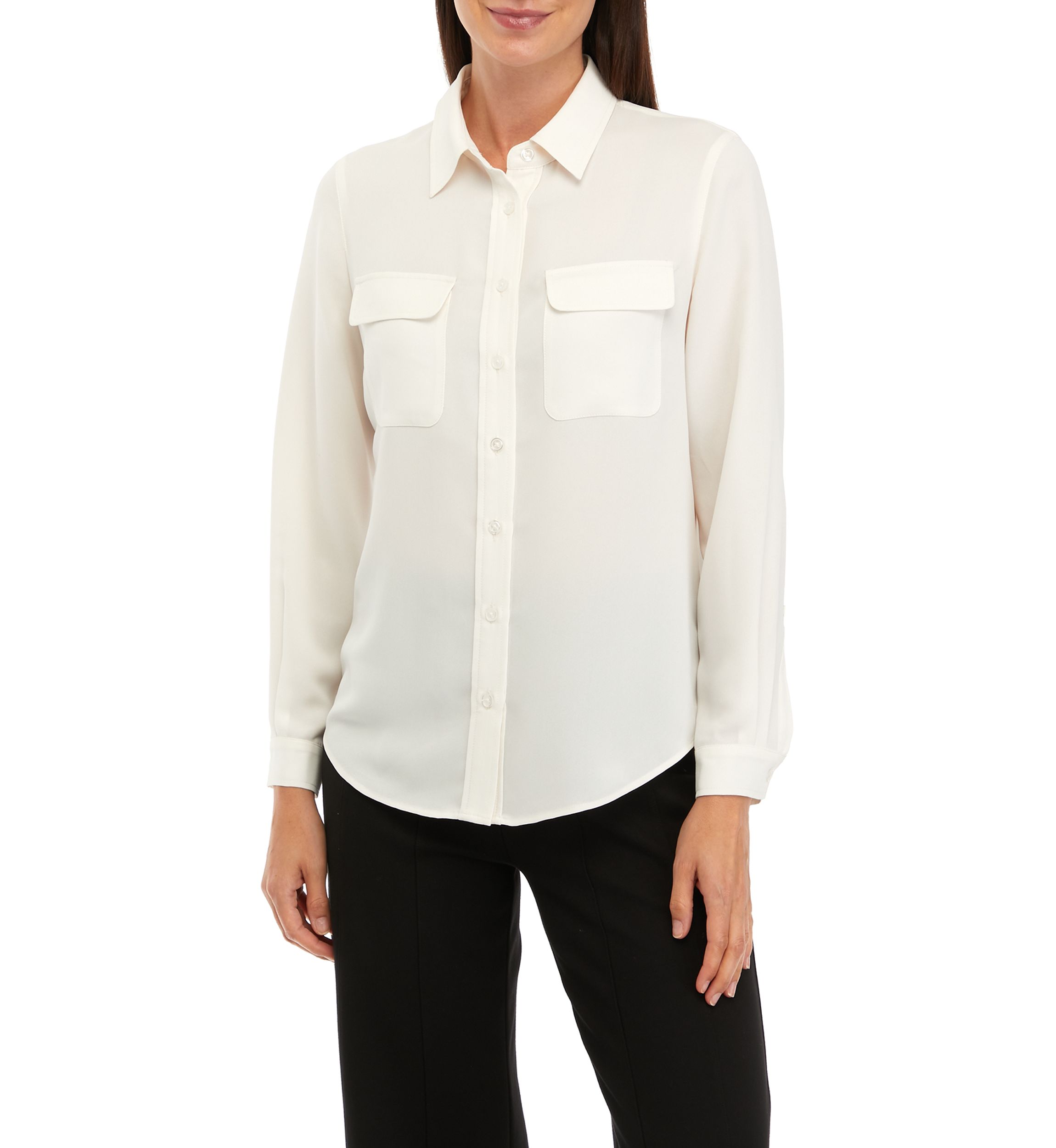 Petite Long Sleeve Slim Fit Utility Blouse