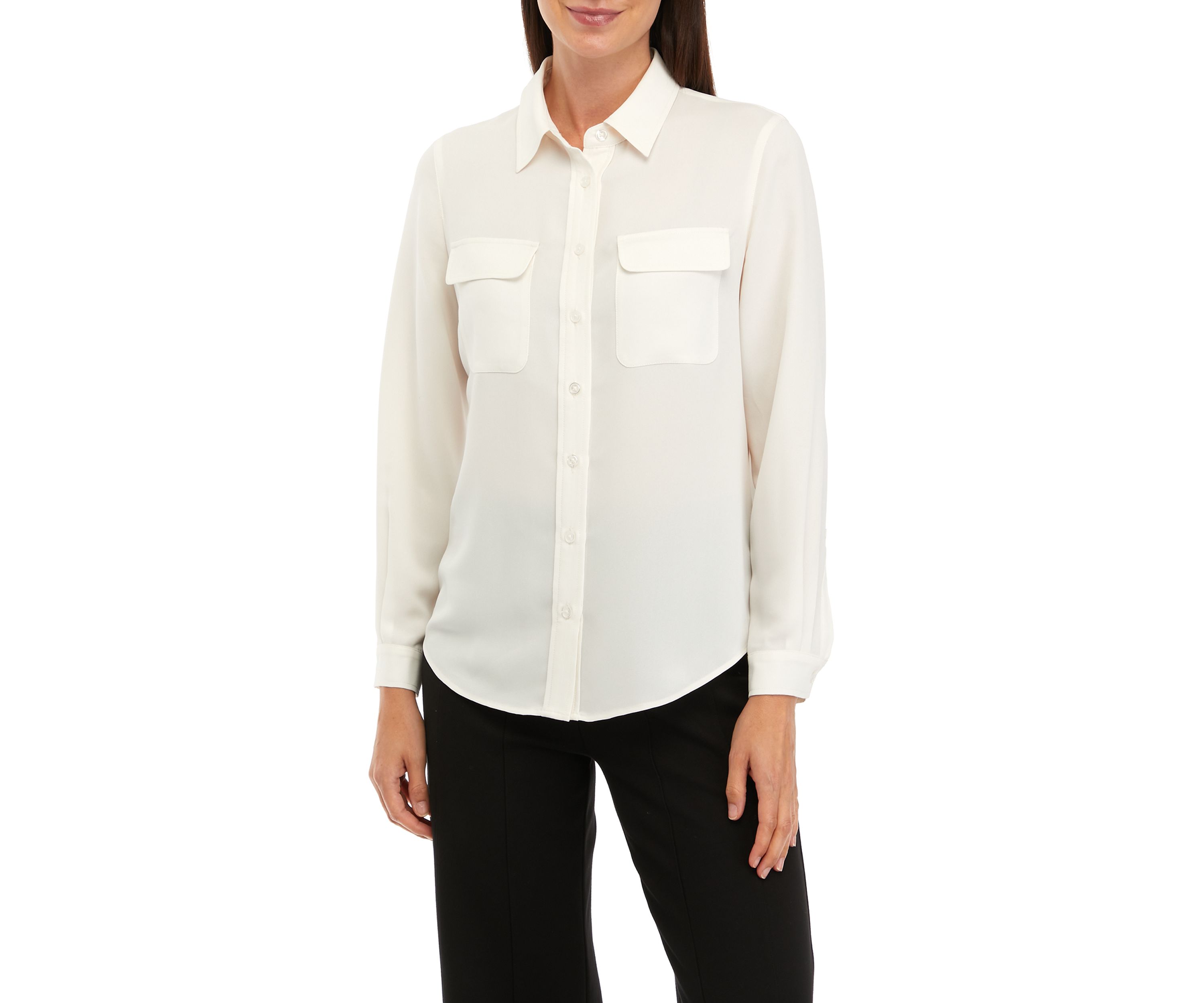 Petite Long Sleeve Slim Fit Utility Blouse