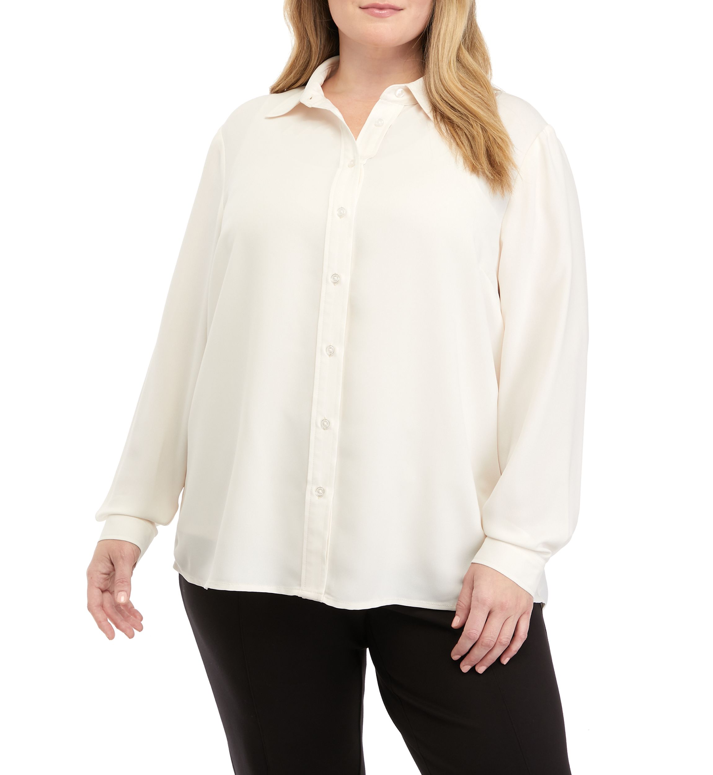 Plus Size Long Sleeve Slim Fit Utility Blouse