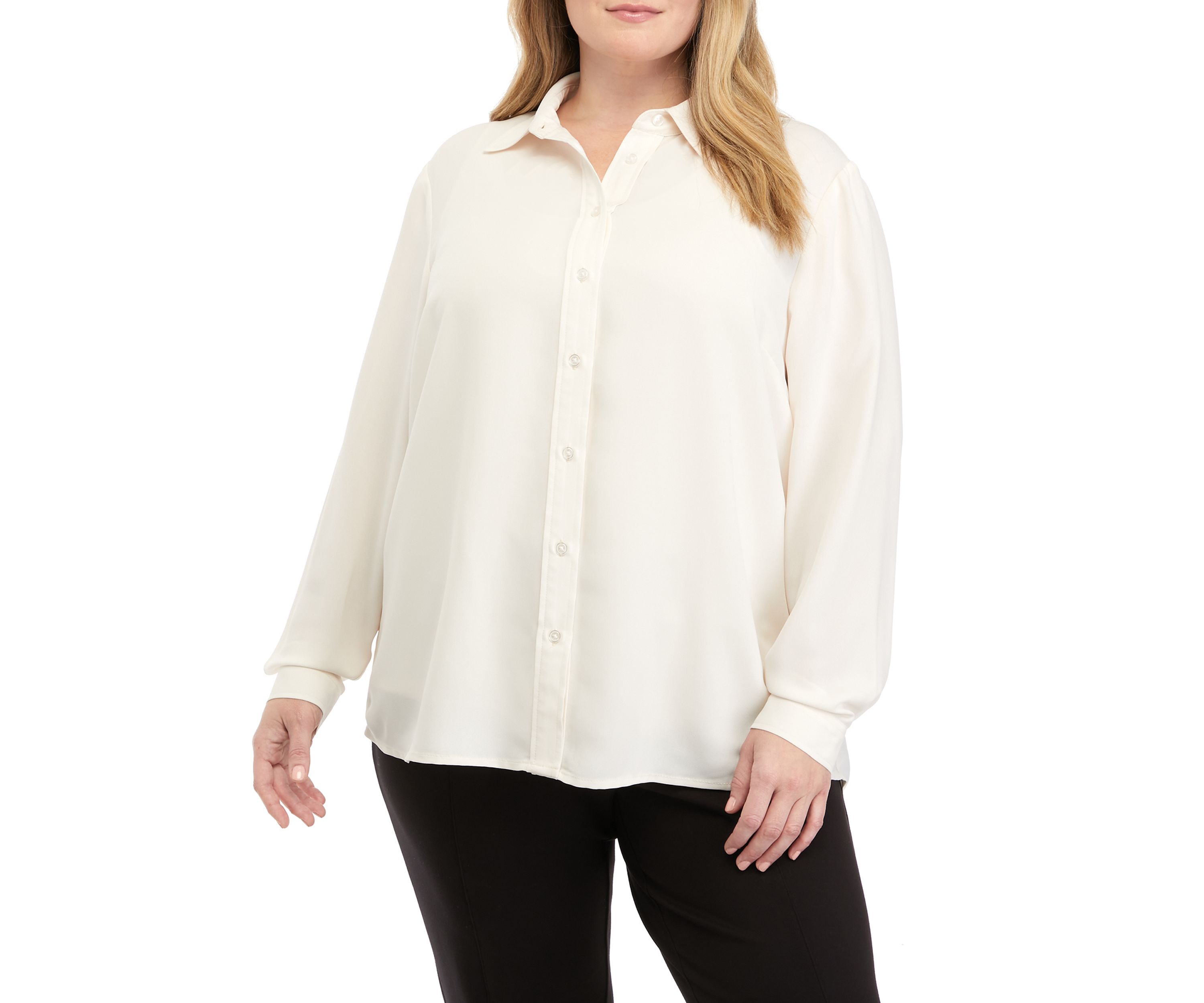 Plus Size Long Sleeve Slim Fit Utility Blouse