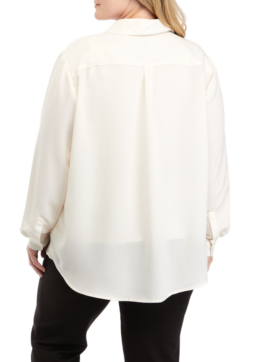 Plus Size Long Sleeve Slim Fit Utility Blouse