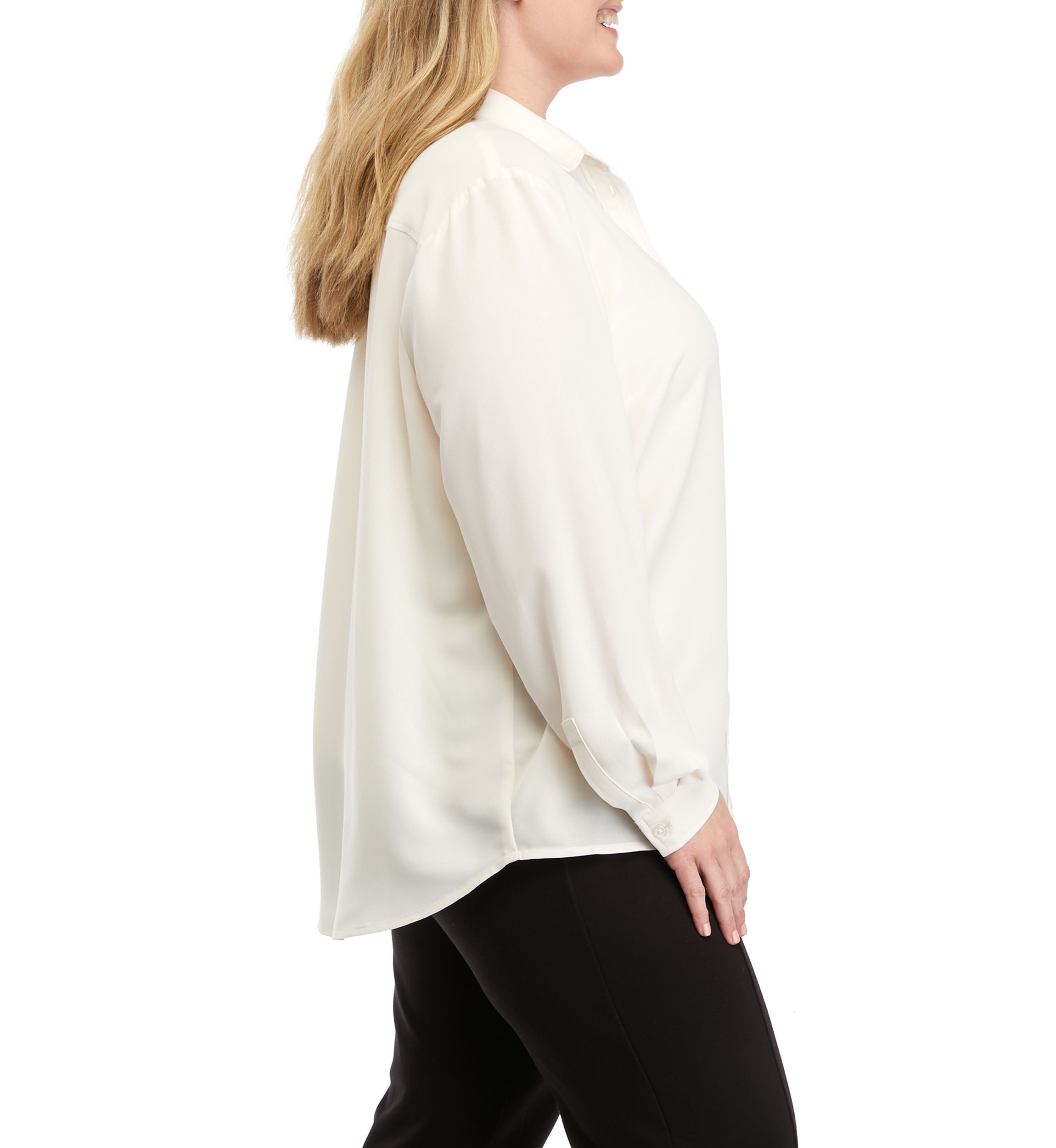 Plus Size Long Sleeve Slim Fit Utility Blouse