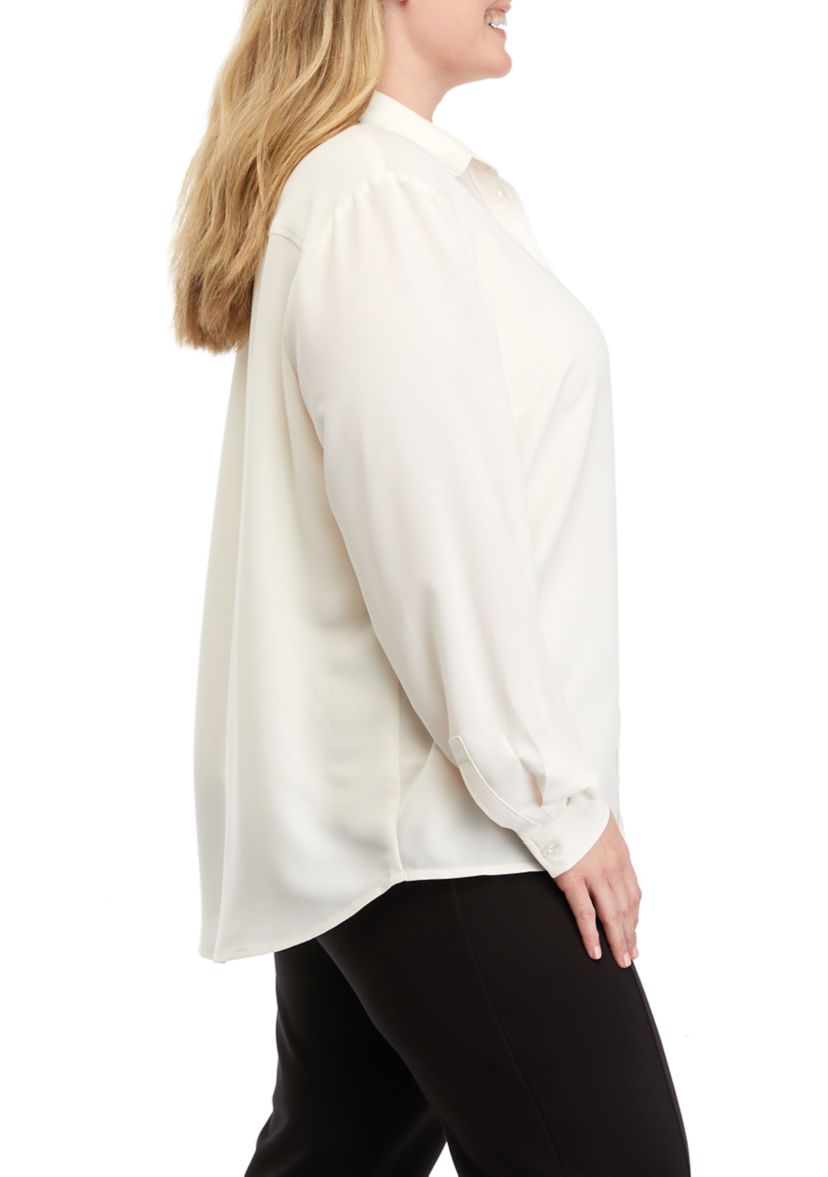 Plus Size Long Sleeve Slim Fit Utility Blouse