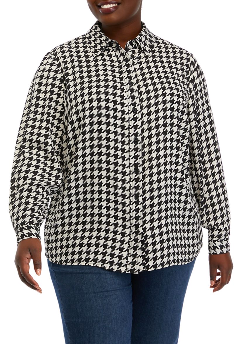 Plus Size Slim Fit Printed Utility Blouse