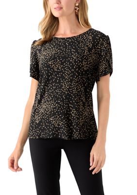 AK Anne Klein Women's Petite Gathered Tulip Sleeve Top, PS