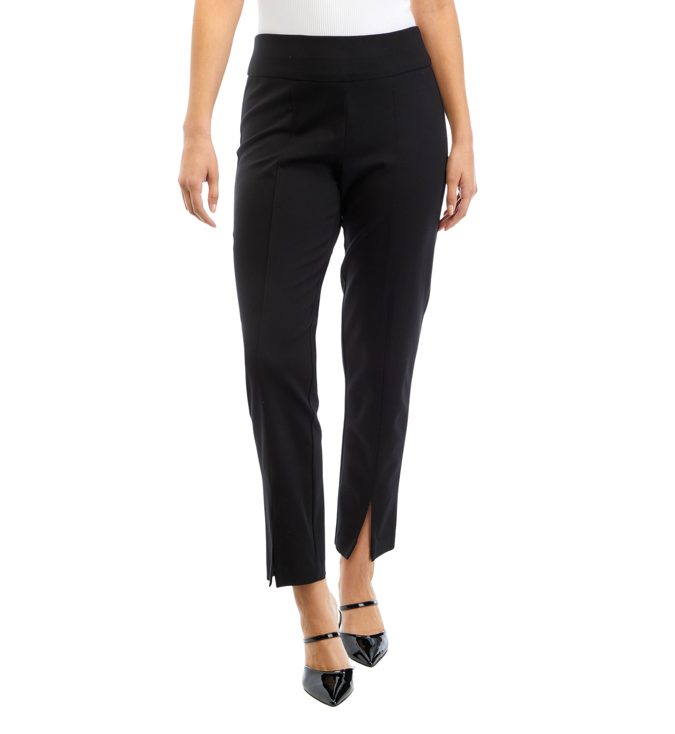 Petite Pull On Slit Front Slim Ankle Pants