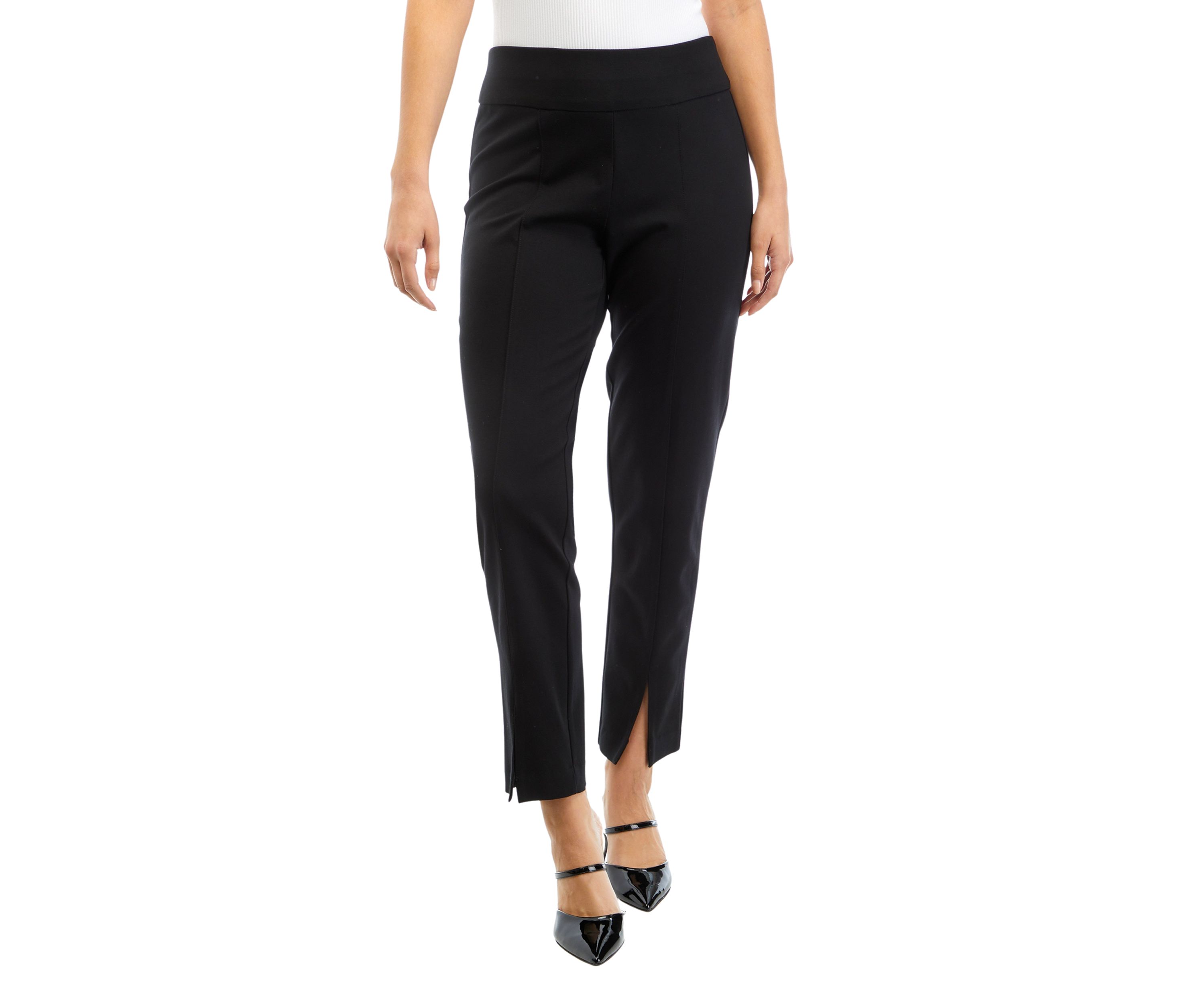 Petite Pull On Slit Front Slim Ankle Pants
