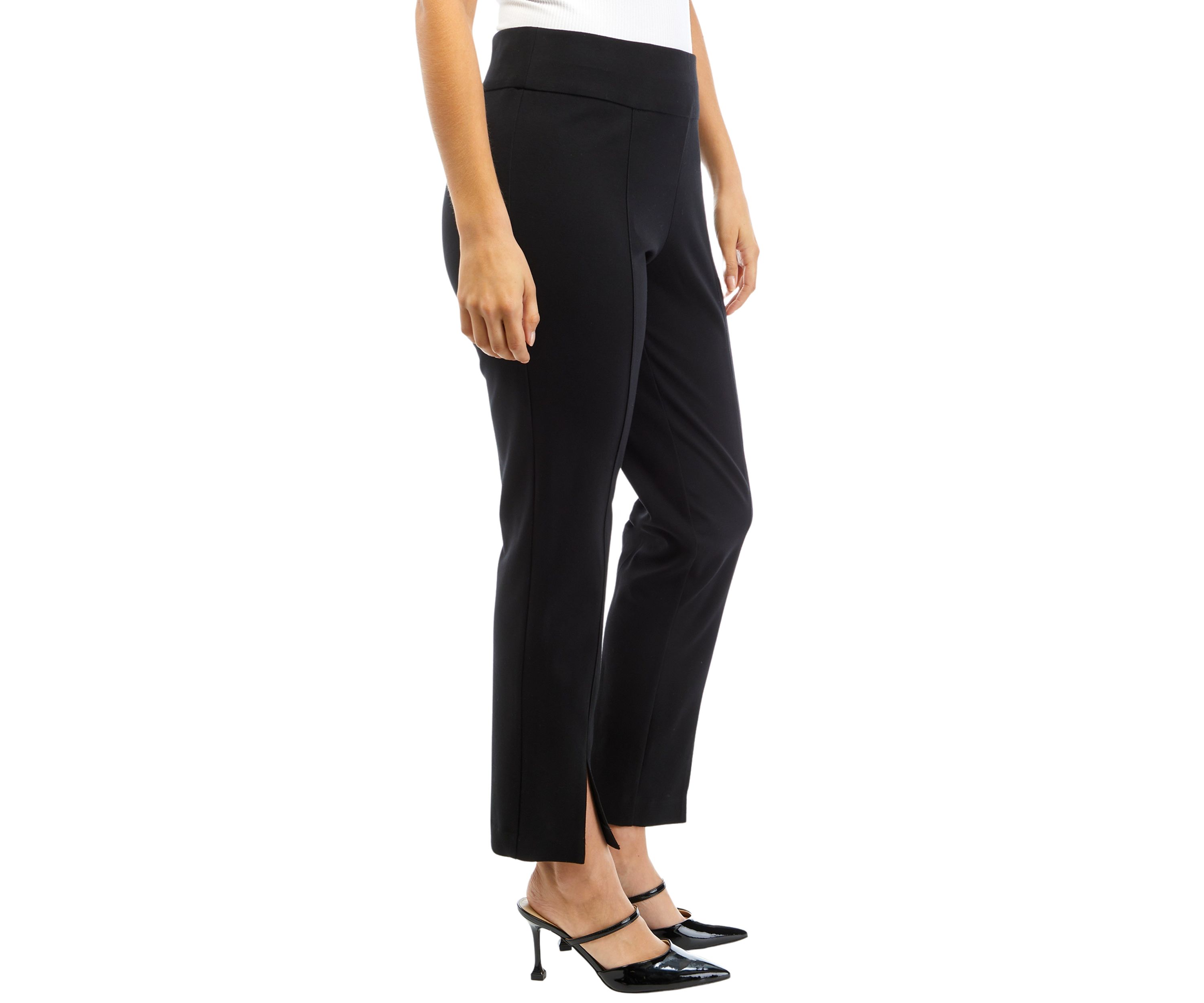 Petite Pull On Slit Front Slim Ankle Pants