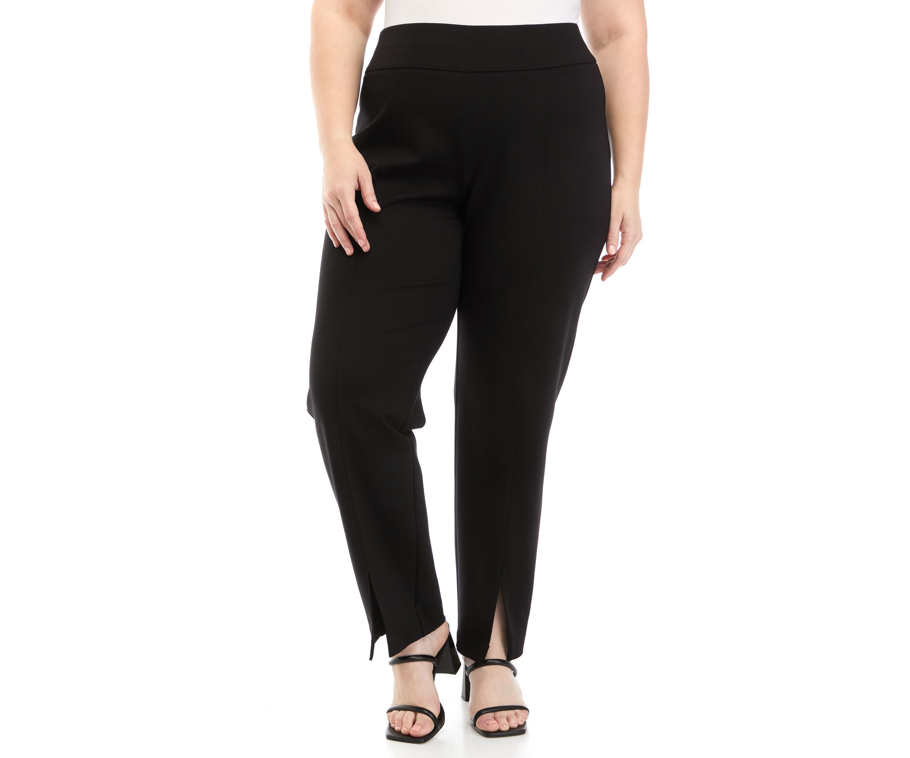 Plus Size Pull On Slit Front Slim Ankle Pants