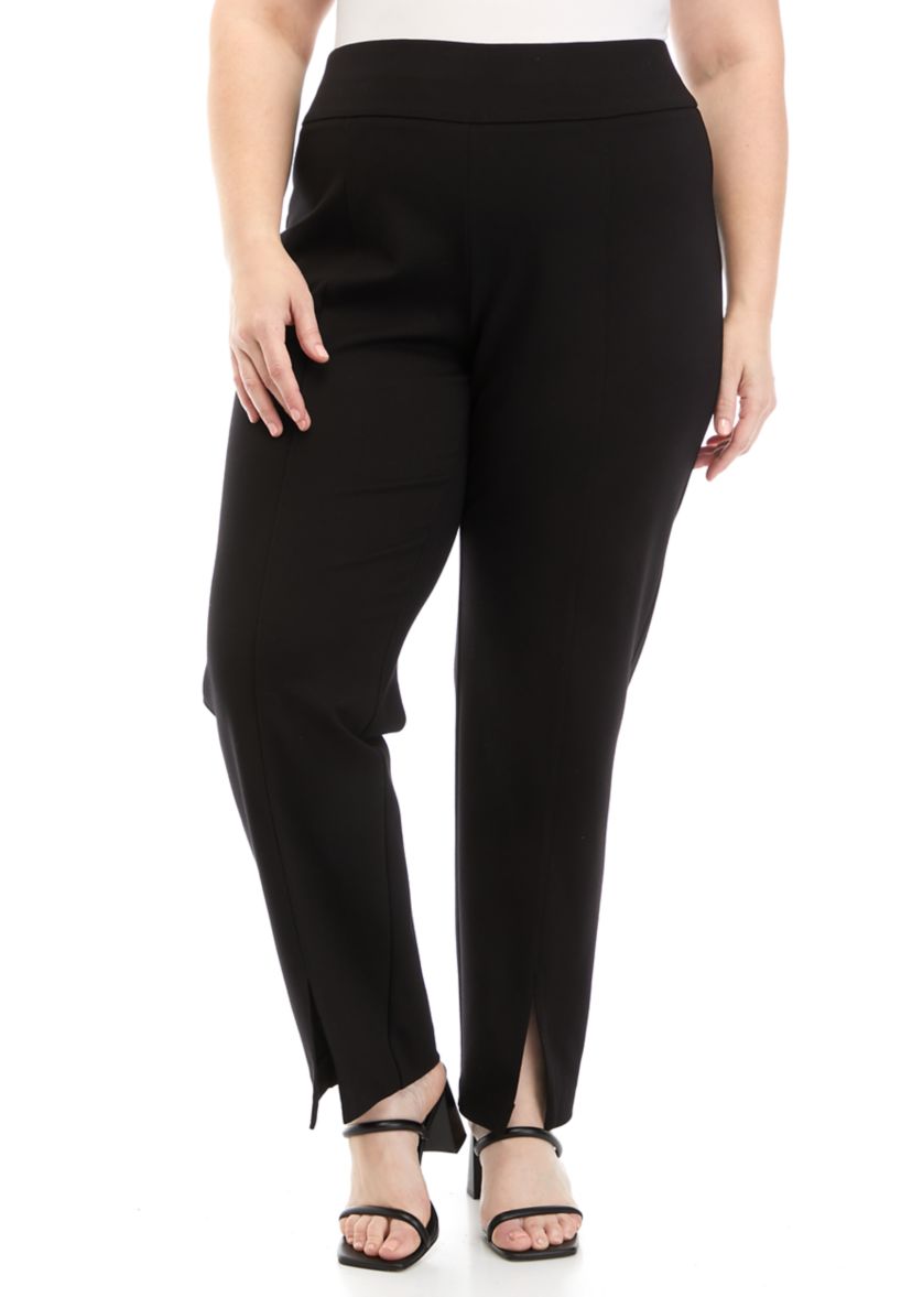 Plus Size Pull On Slit Front Slim Ankle Pants