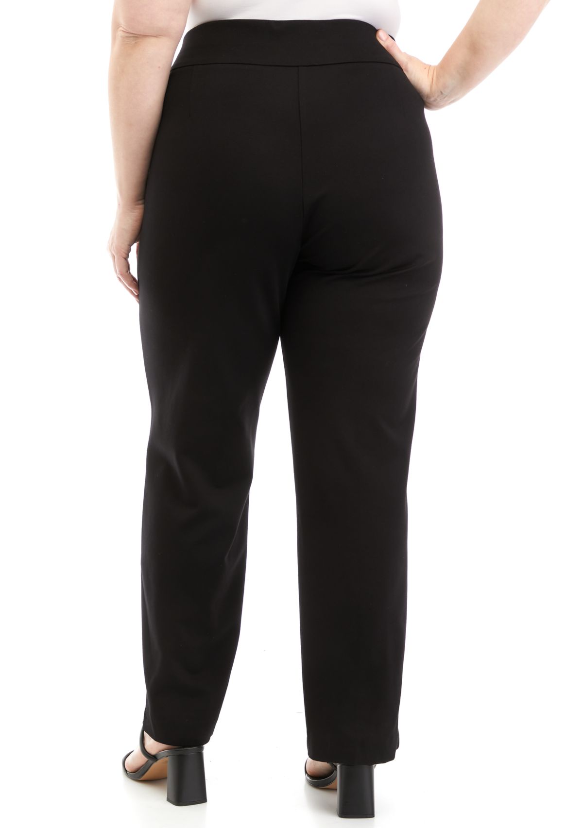Plus Size Pull On Slit Front Slim Ankle Pants
