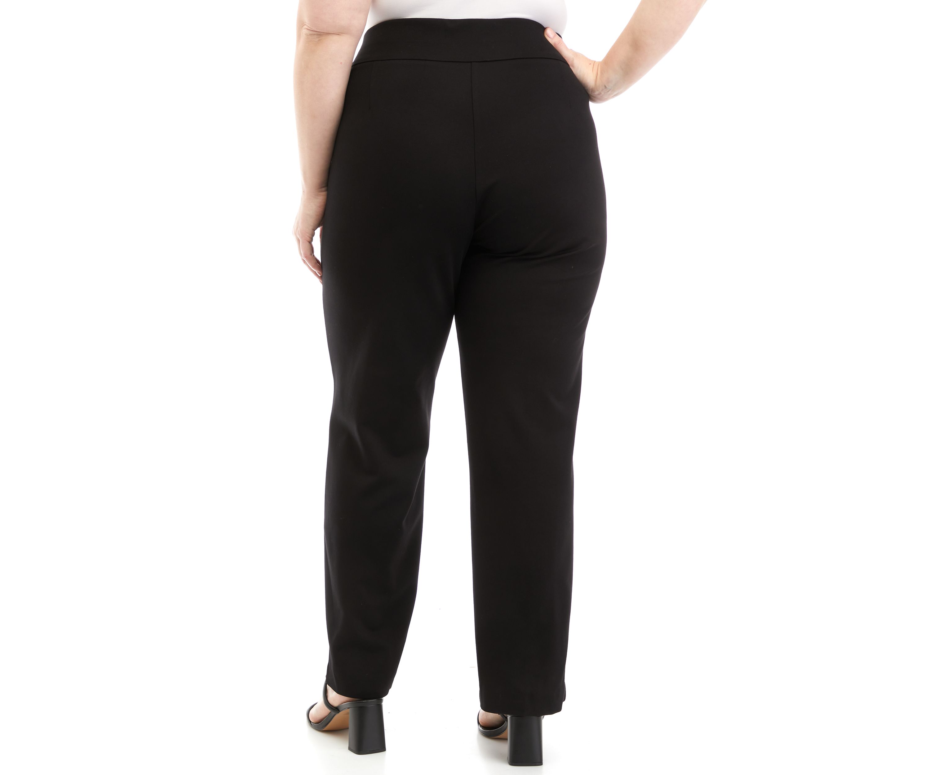 Plus Size Pull On Slit Front Slim Ankle Pants