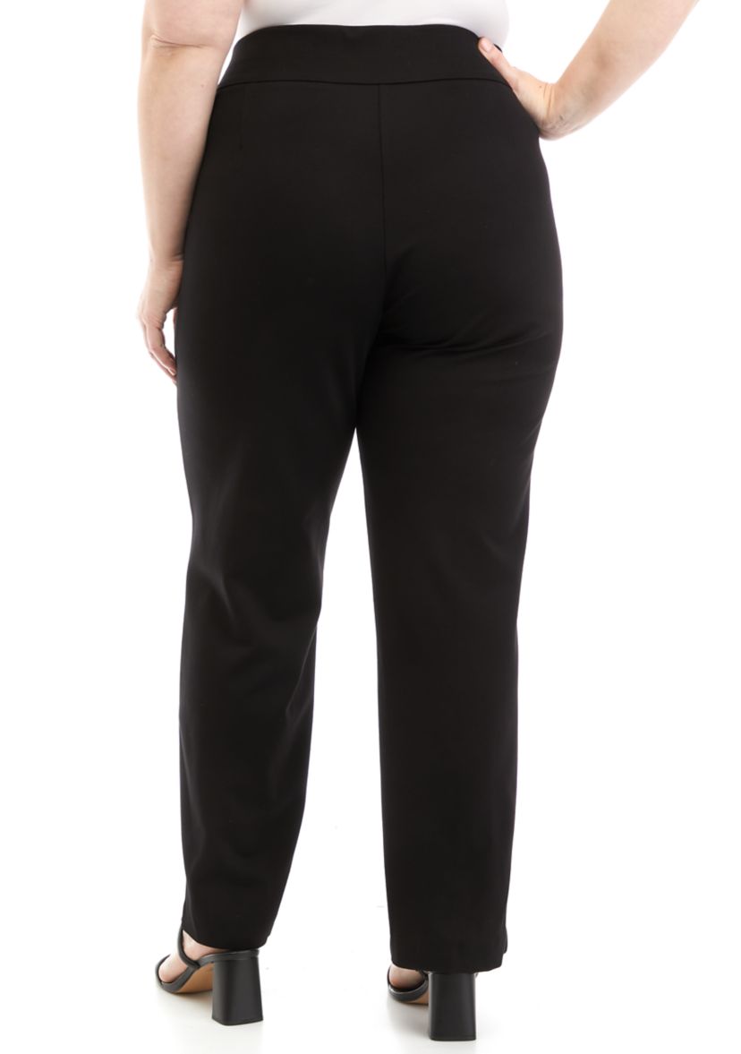 Plus Size Pull On Slit Front Slim Ankle Pants