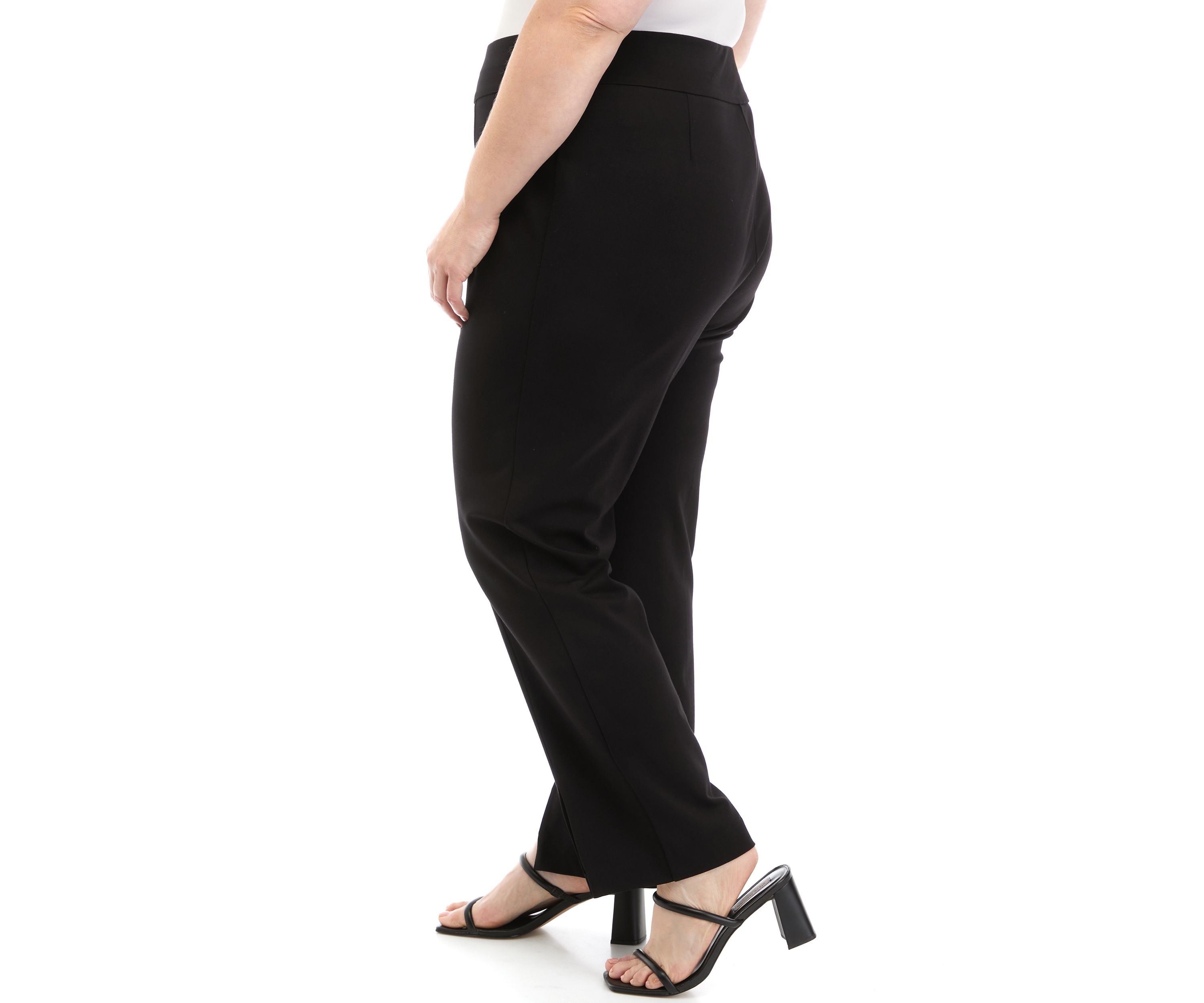 Plus Size Pull On Slit Front Slim Ankle Pants