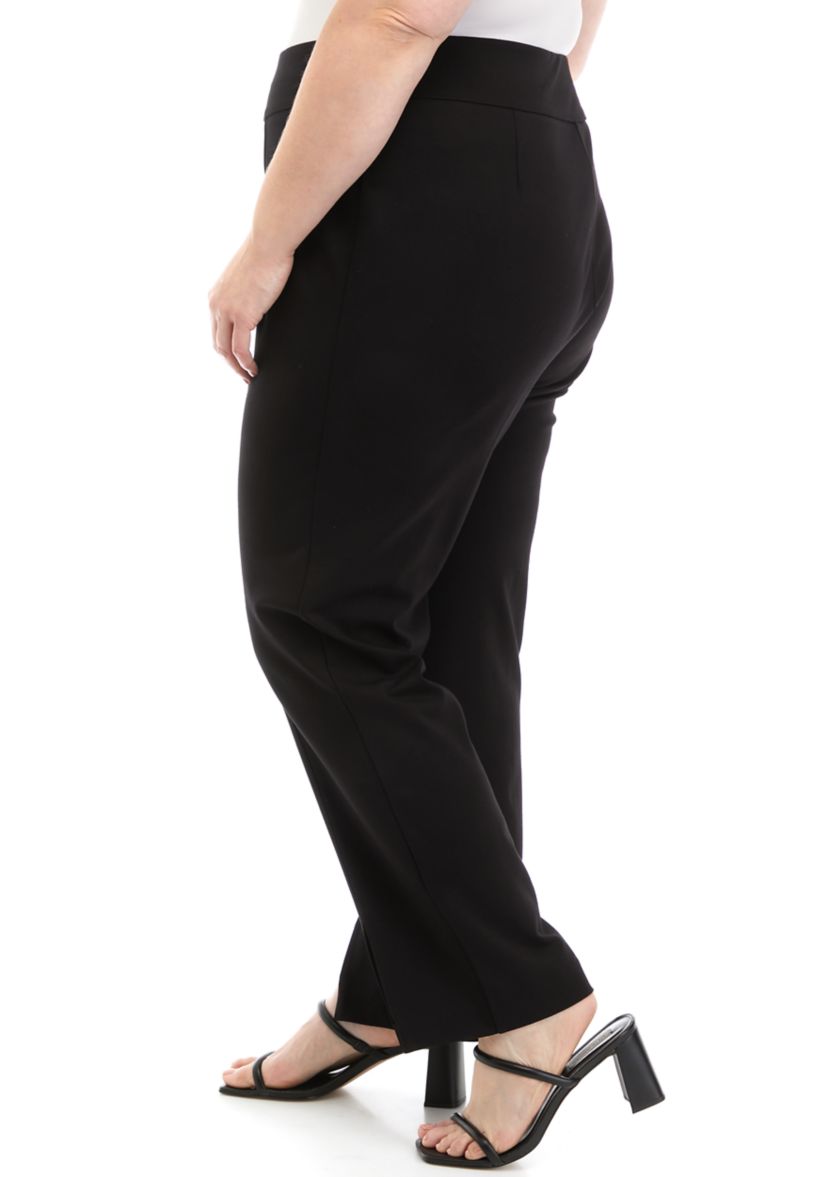Plus Size Pull On Slit Front Slim Ankle Pants