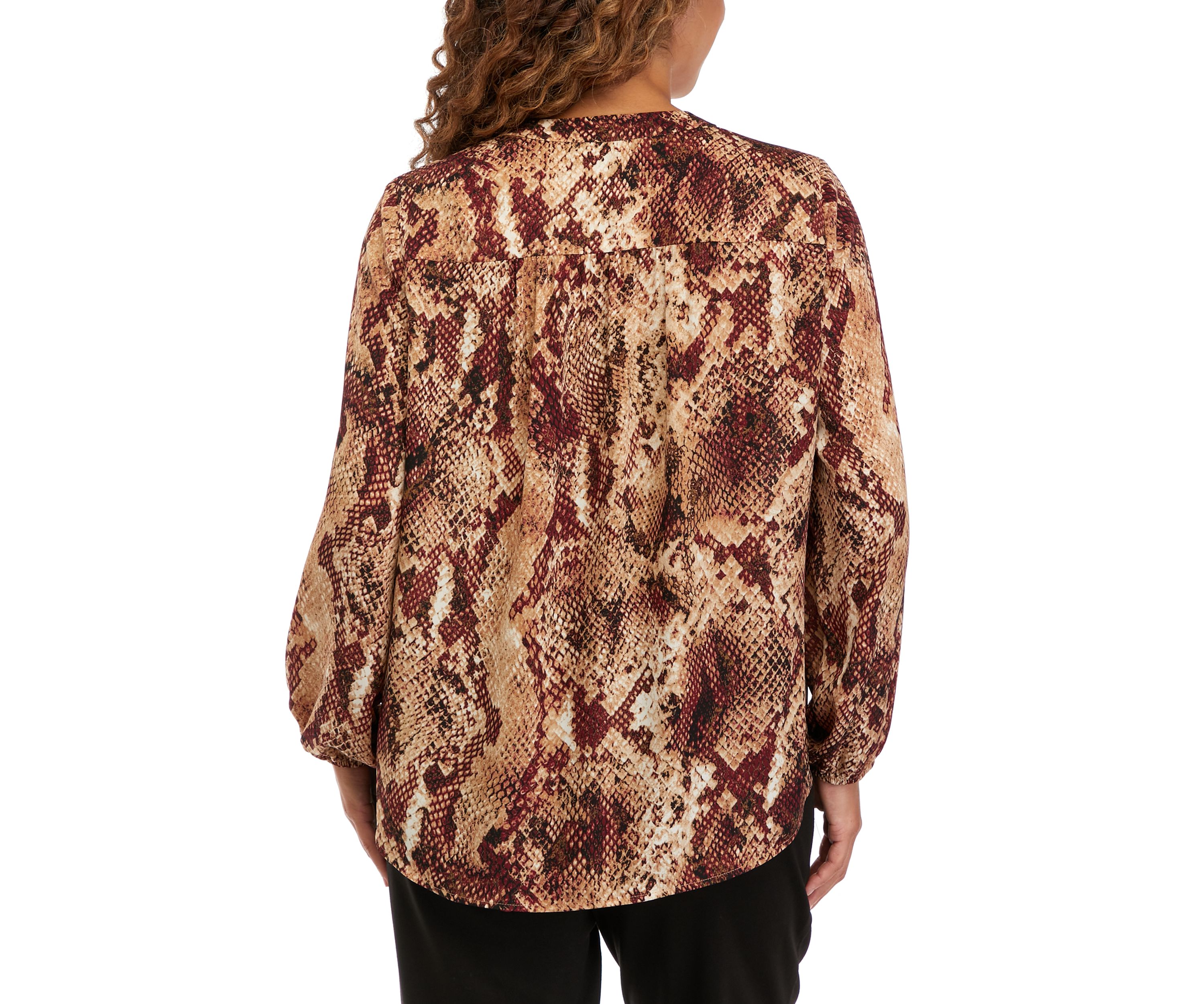 Petite V-Neck Woven Animal Print Peasant Top