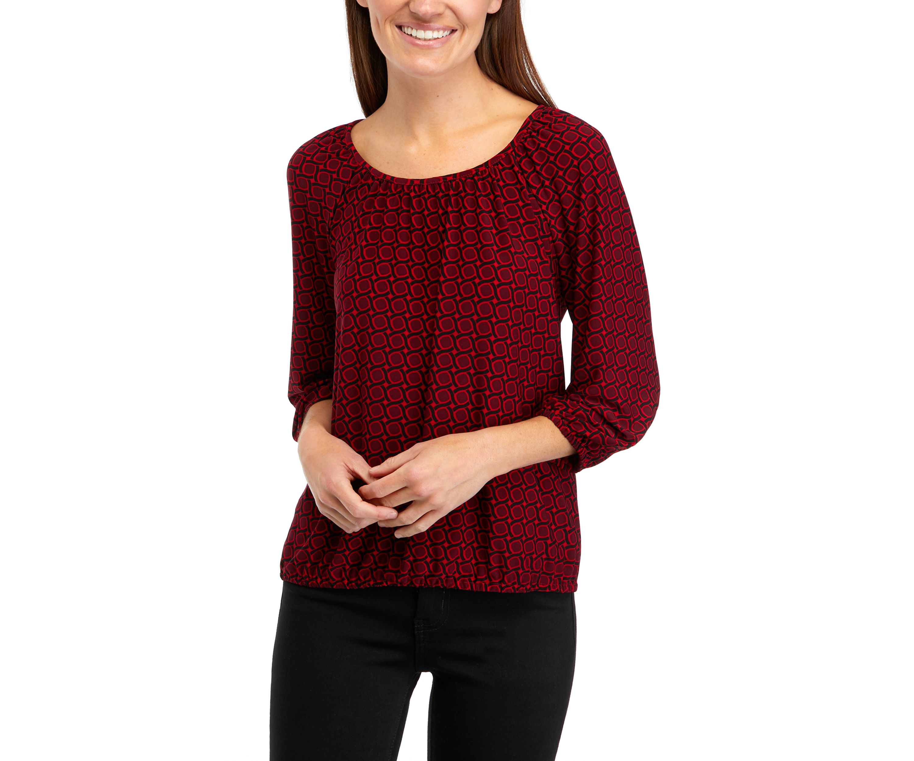 Petite 3/4 Sleeve Shirred Printed Top 